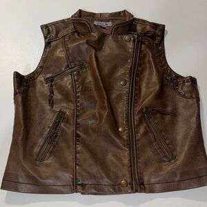 Vintage Voice Moto Faux Leather Brown Distressed Vest